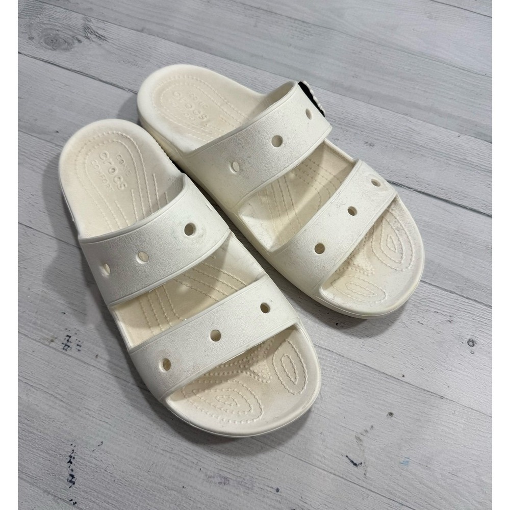 Crocs Unisex Classic Two-Strap Slide Sandals, White mens 9 women's 11